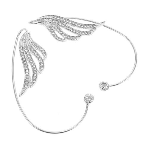 Tofficu Pendientes Puño de Oreja Decoración Elegante y Creativa Alas de Aleación y Gemas de Imitación, Accesorios de Oreja Vintage en Plata para Mujer