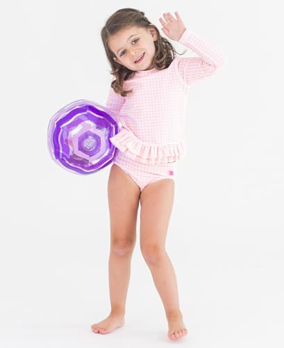 RuffleButts Pink Gingham Ruffle Hem Rash Guard 2-Piece - 103