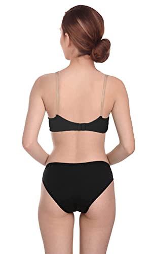 Image of Wirefree Non-Padded T-Shirt Bra Panty Set with Detachable Transparent Straps for Women /Girls.