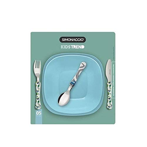 Jogo de Talheres e Pratos Infantil Azul Carros 5 peças