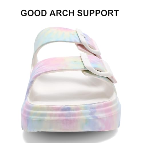 Pillow Sandals for Women Tie-dye EVA Platform Slides with Adjustable Double Buckle and Arch Support for All-Day Comfort2