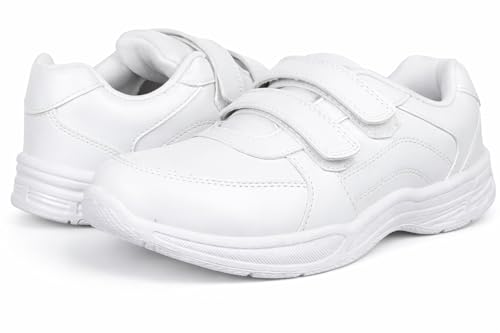 Unisex School Shoes for Boys & Girls | Lightweight Black & White School Shoes | Easy Wear Kids Sports Shoes | Durable & Comfortable Daily School Use (White, UK Footwear Size System, Big Kid, Numeric, Medium, 2)