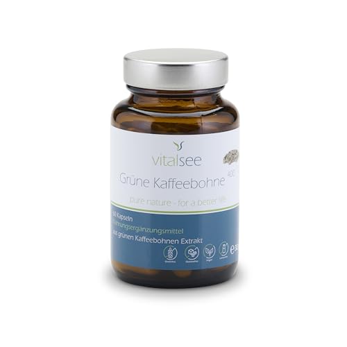 Vitalsee GRÜNE KAFFEEBOHNE 400 – 60 vegane Kapseln – Extrakt mit 50% Chlorogensäure & Koffein – glutenfrei, laktosefrei – im Glas