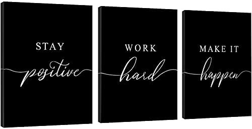 Framed Canvas Wall Art Positive Quote, Office Wall Art, Black Large Poster, Positive Motivational Set of 3 Prints,Stay Positive Prints, Inspirational Wall Art Prints, Office Wall Decor Art (E-3pcs,12x16inchx3pcs)