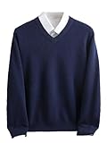 Adhdyuud - Suéter de lana merino de invierno para hombre, manga larga, cuello en V, punto de cachemira grueso, Azul...