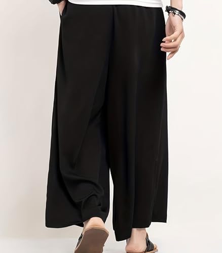 INVACHI Men's Casual Wide Leg Harem Pants Solid Baggy Japanese Pants Lightweight Breathable Elastic Waist Hakama Pants2