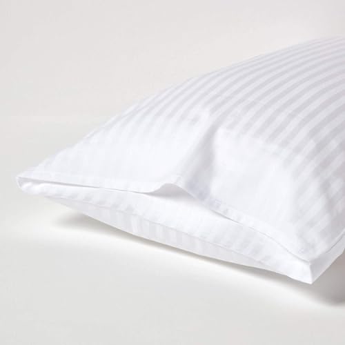 HOMESCAPES 2er-Set Damast Kissenbezug weiß 48x74 cm mit Satin-Streifen & Hotelverschluss, 100% ägyptische Baumwolle, Fadendichte 330 – Ansicht 3