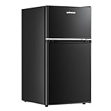 Upstreman 3.2 Cu.Ft Mini Fridge with Freezer, Double Door Mini Fridge, Adjustable Thermostat, Mini Refrigerator for Dorm, Office, Bedroom, Black-BD321