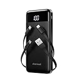 Charmast Power Bank 10000mAh con Cavi Integrati,Caricatore Portatile USB C 5V/3A Powerbank LED Display con 6 Uscite e 3 ingressi per iPhone Samsung Huawei Xiaomi