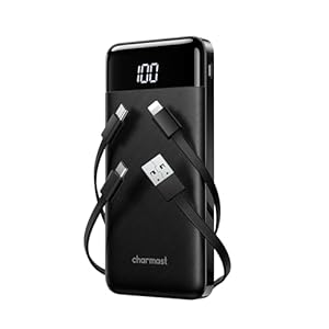 Charmast Power Bank with Built in Cables X 4, 10000mAh USB C Battery pack 6 Outputs 3 Inputs with LED Display Type C Powerbank Portable Charger Compatible with Smartphones Tablets and More