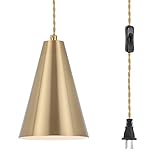 Gold Plug In Pendant Light,Hanging Lights With Plug In Cord On/Off Switch, Mini Brass Pendant Lights