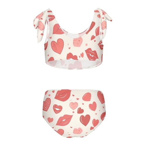 Lips Kiss Heart Pattern Love Girls 2 Piece Bikini Sets Scoop Neck Beach Swimwear Swimsuit2