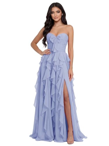 zoteno Strapless Sweetheart Prom Dresses Ball Gown 2026 Long for Women with Slit Chiffon Pleated...