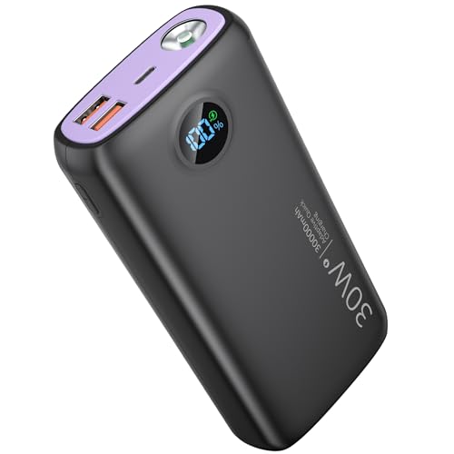 Portable Charger 30,000mAh-Output Input USB C Fast Charging LED Display SCP22.5W PD3.0 QC4.0 Power Bank, Flashlight External Battery Pack for iPhone, Samsung Galaxy, LG, and More Black