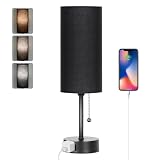 Dott Arts Table Lamp for Bedroom, 3-Color Bedside Lamps with Pull Chain, Bedroom Table Lamps for Nightstand,AC Outlet Small Lamp for Living Room, Bulb Included Black