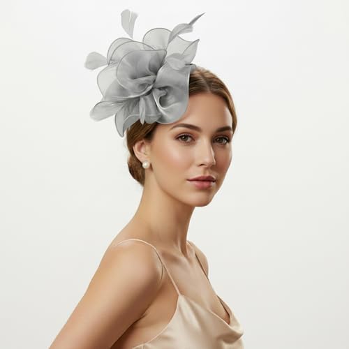 Image of DRESHOW Fascinators Hat Tea Party Headwear Ribbons Feathers on a Headband and a Clip for Women