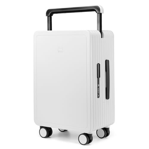 MYER Hard Shell Carry On Luggage 22x14x9 Airline Approved,20 Inch Wide Handle Aluminum Luggage with 100% 3-Layer PC,Carry On Suitcases with Spinner Wheels TSA Lock (White)
