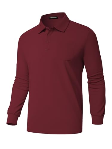 Men's Classic Long Sleeve Polo Shirts Casual Lightweight Solid Golf Shirts with Pocket