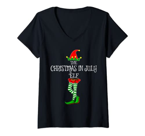 Femme The Christmas in July Elf Family Matching Xmas Funny idea T-Shirt avec Col en V