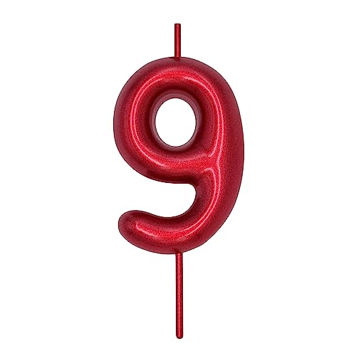 DERVENTA Red Number 9 Candle 2.36 Inch Party Cake Decoration