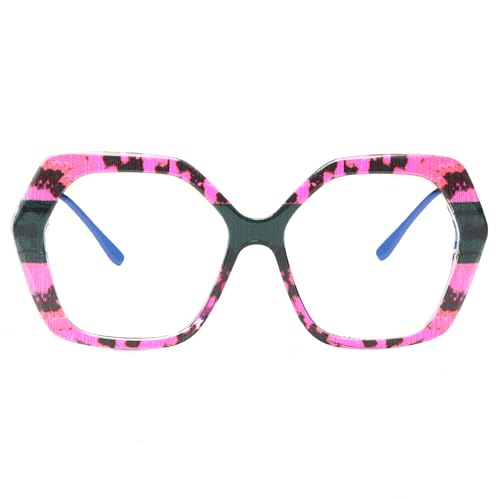 bullabulling Hexagon reading glasses Blue Light Blocking Impact Resistant Lenses Fashion Outdoor oversized readers Z05 (rose floral, 3.0, x)