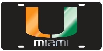 Miami Hurricanes Black Mirrored Auto License Plate Tag