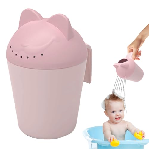 Image of Baby Bath Rinse Cup, Cute Cartoon Cat Baby Bath Rinser Baby Rinser Pail Shampoo Rinser, Newborn Bath Shower Wash Hair Cup for Bath and Shower
