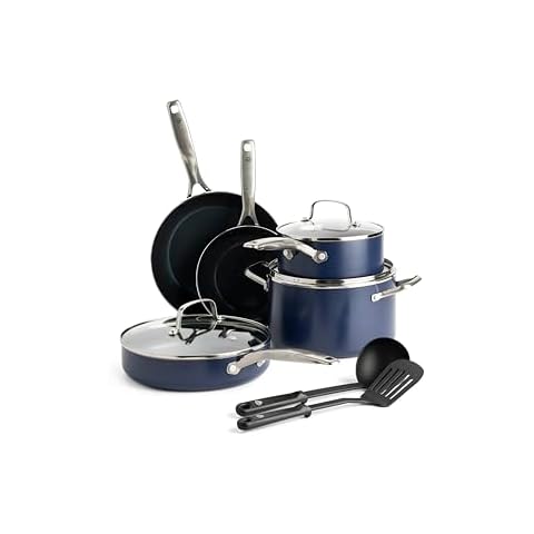 Blue Diamond Cookware Diamond Infused Ceramic Nonstick 10 Piece Cookware Bakeware Pots and Pans Set Cover