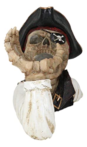 Ebros Gift Bootleg Rum Gold Tooth Pirate Captain Hook Skeleton Skull Wine Holder Figurine Evil Dead Sea Skeleton Pirate Marauder Kitchen Accent Decor Centerpiece #TOP4