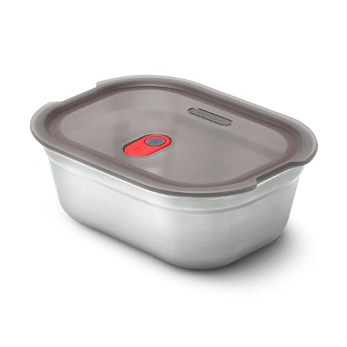 BLACK + BLUM - Boîte Repas Rectangulaire Hermétique - Inox Compatible Micro-Onde, Lave-Vaisselle, Four et Congélateur - Couvercle Sécurisé - 1200ml - Gris/Rouge