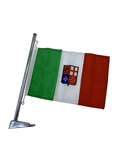 Glac Store® Barre porte-drapeau en acier inoxydable 35 cm avec support pour harnais de bateau, yacht, drapeau italien inclus Cover