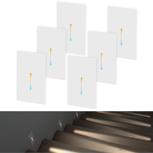 LEONLITE Indoor LED Step Light, 5CCT 120V Dimmable Pin Hole Stair Lights, Anti-Glare 30° Streamlined Lighting Effect for Staircase Bedroom, CRI90, ETL, White, Vertical, Pack of 6