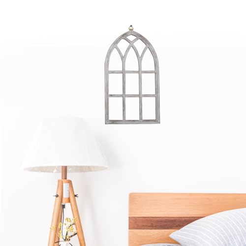 2 Ventanas arqueadas de madera decorativas con acabado rústico artesanal 6