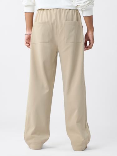 Image of The Souled Store Neutral Men and Boys Drawstringed Beige Solid Cotton Blend Oversized Joggers