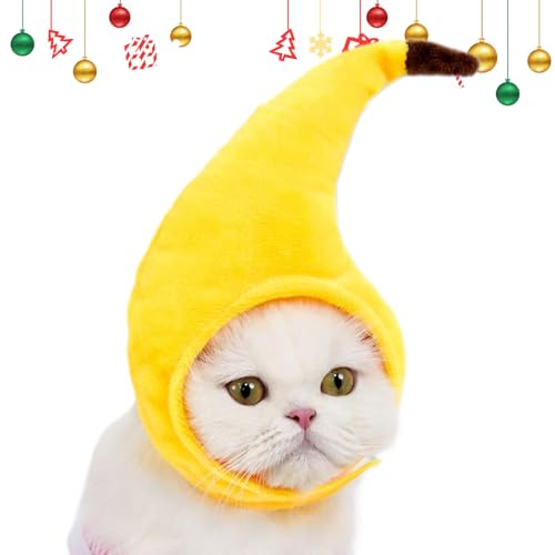 Hüte für Hunde – Bananenförmiger Katzenhut | lustiger, süßer, weicher Plüschhut mit verstellbarem Riemen | warme Haustierbekleidung und kaltes Wetter für kleine Welpen und Kätzchen | Foto-Requisiten