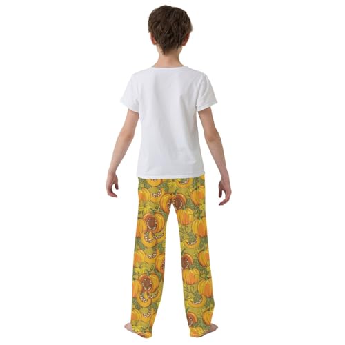 Pumpkin Slice Floral Boys Long Pants Soft Trousers Elastic Waist Kids Lounge Bottoms with Pockets S-XL3