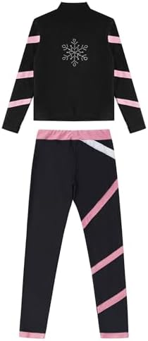 Hansber Kids Girls Figure Skating Long Sleeve Jacket with Pants Set 2 Piece Yoga Running Gym Training Workout Set 4 31GFEsCphvL. AC