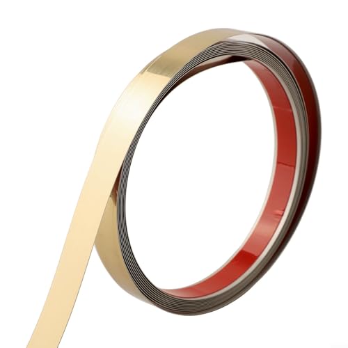 Stainless Steel Gold Mirror Wall Moulding Trim Strip, 5M Self for Adhesive Metal Tape for Edge Banding, Water Resistant Shiny Gold Wall Decoration, for Walls Floors Furniture