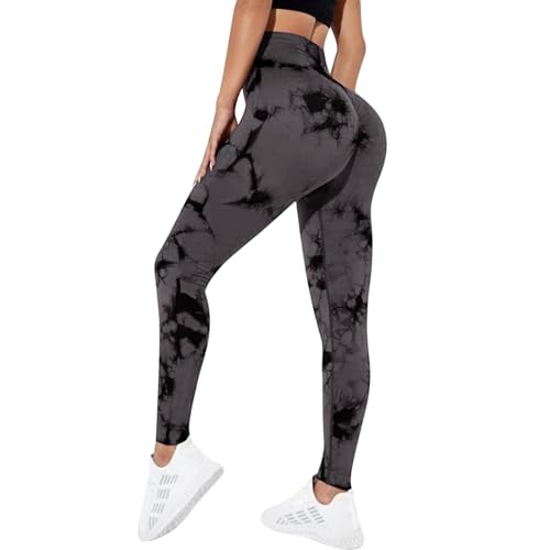Gym Leggings for Women Scrunch Butt Lifting Yoga Pants Ladies Seamless Tie Dye High Waisted Soft Tummy Control Workout Elastic Compression Sports Tights for Fitness Running
