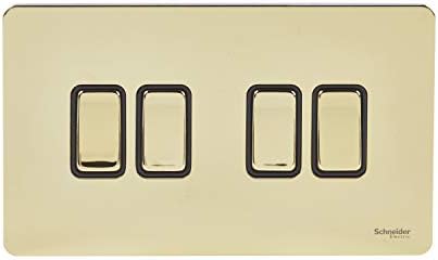Schneider Electric Ultimate Screwless Flat Plate - Double Rocker 2 Way Light Switch, Single Pole, 16AX, GU1422BBN, Black Nickel with Black Insert