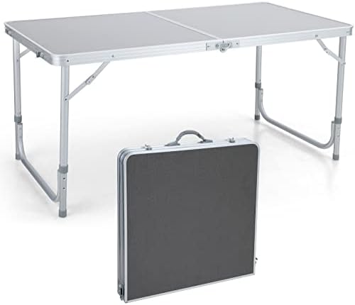 ALPHA CAMP 4ft Folding Camping Table Aluminum Adjustable Height Picnic Table Waterproof and Rust Resistant Portable Desk with Handle Stable Durable Table for Outdoor Camp Traveling Beach,10.1lbs