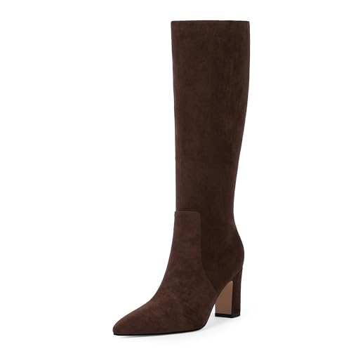 VIUGJNEX Knee High Boots Women Chocolate Brown Suede Boots 3