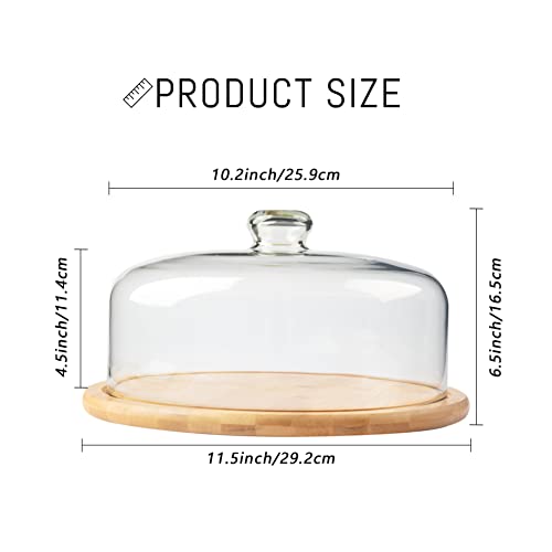 11 Inch Bamboo Cake Stand With 10 Inch Glass Dome Cover, Anmeish Rotating Cupcake Display Plate With Lid, Cake Holder With Turntable Base #TOP6
