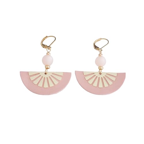 Boucles d'oreilles demi-lune cuir rose nude dore pour look de bureau
