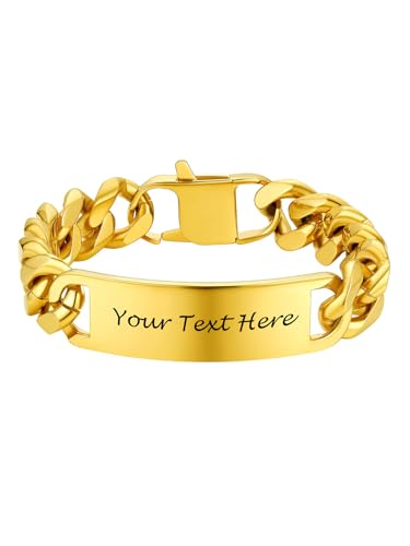 PROSTEEL Esclava Grande Hombre Oro Bano, 15mm 21cm Pulsera Nombre para Novio Hijo