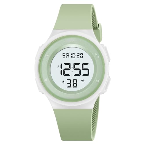 Reloj Digital Minimalista para Hombre y Mujer, Ligero, Resistente al Agua 50M, con Alarma, Cronómetro, Fecha y Luz de Fondo LED(Green)