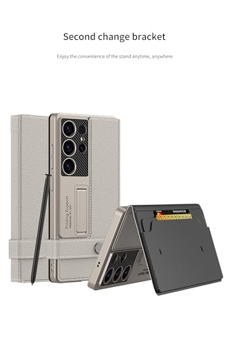Image of Midkart Leather Flip Cover Compatible with Samsung Galaxy S25 Ultra with Card Holder Built-in Kickstand Magnetic Belt Lock Inner Hard PC with Full Body and Camera Protection, Beige