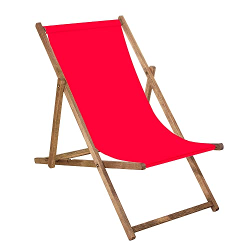 SPRINGOS Chaise longue pliante en bois imprégné Chaise longue pliante Chaise de camping Chaise de plage en bois de hêtre Rouge 58x124cm