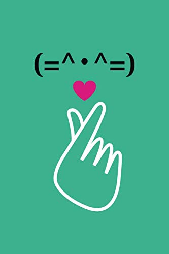 (=^.^=) Composition Notebook With Korean Love Sign And Kawaii Cat Face Smiley:: Kpop gift, Kpop accessories, perfect for those who enjoy journaling. 6x9, 110 Dotted Pages. Saranghae!