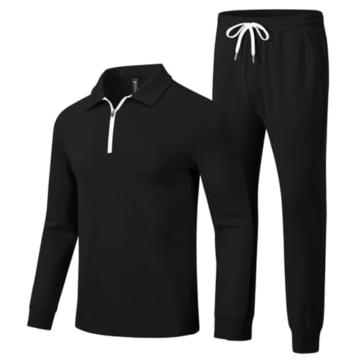 MoFiz Tuta da uomo 2 pezzi tuta tuta tuta 1/4 zip manica lunga top pantaloni jogging abiti casual per uomo, Set neri, Medium